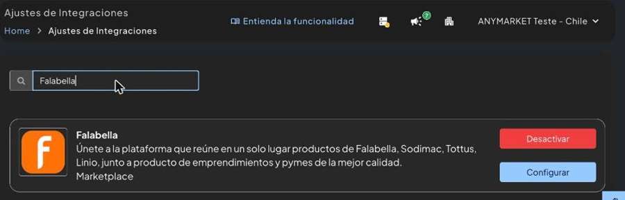 Ajustes de Integraciones con el buscador y el botón Configurar