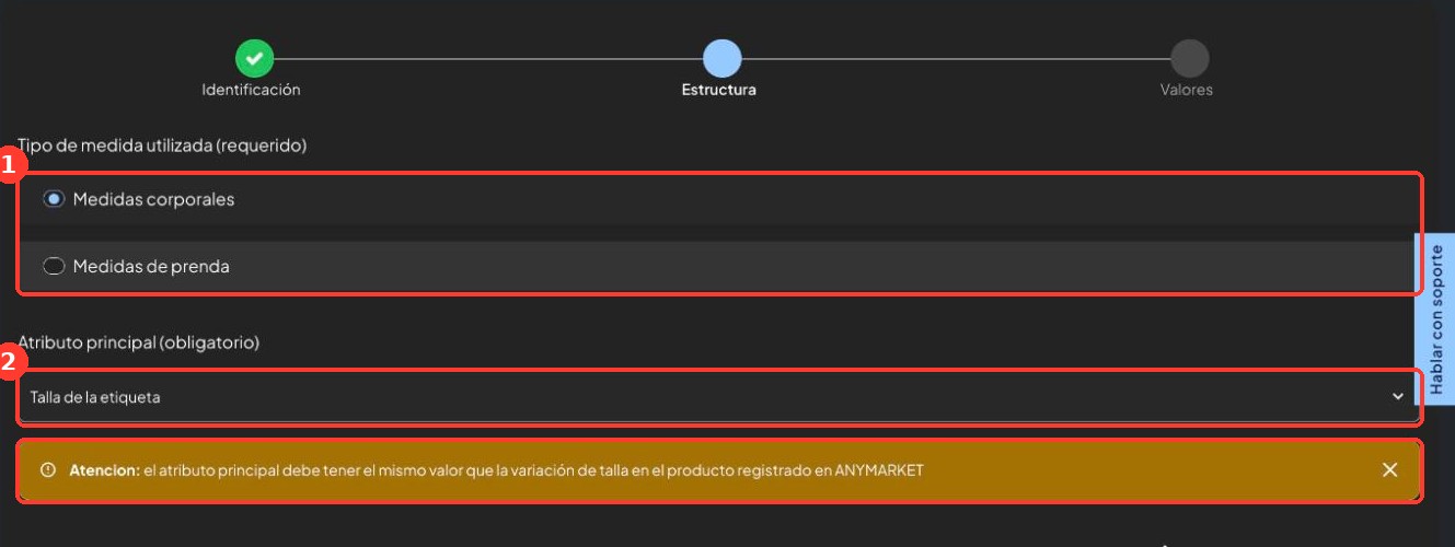 Etapa Estructura con tipo de medida y atributo principal