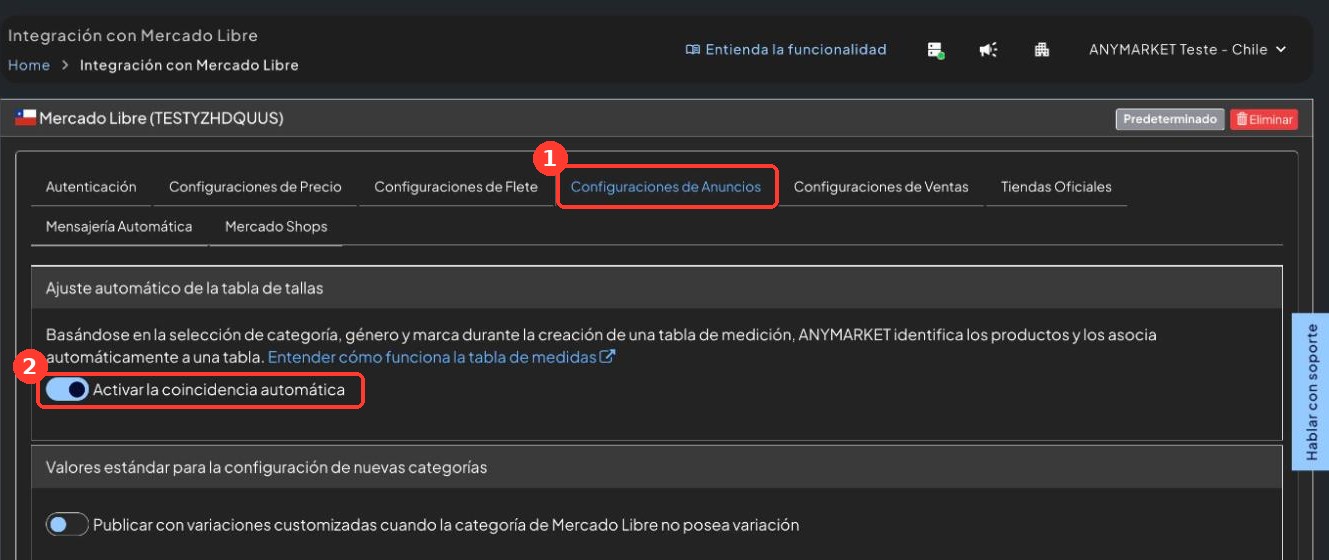 Configuraciones de Anuncios con la coincidencia automática activa